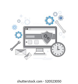 Online Security Data Protection Web Technology Banner Thin Line Vector Illustration