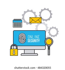 online security flat line icons vector illustration design