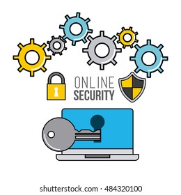 online security flat line icons vector illustration design