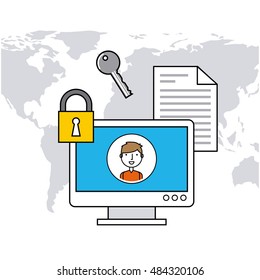 online security flat line icons vector illustration design