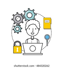 online security flat line icons vector illustration design
