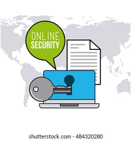online security flat line icons vector illustration design