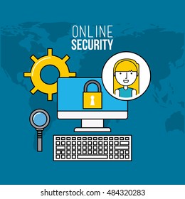 online security flat line icons vector illustration design