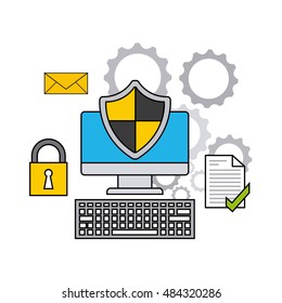 online security flat line icons vector illustration design