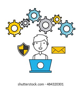 online security flat line icons vector illustration design