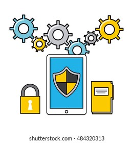 online security flat line icons vector illustration design