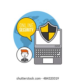 online security flat line icons vector illustration design