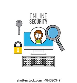 online security flat line icons vector illustration design