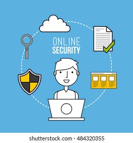 online security flat line icons vector illustration design