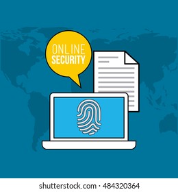 online security flat line icons vector illustration design