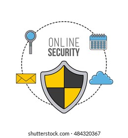 online security flat line icons vector illustration design