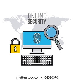 online security flat line icons vector illustration design