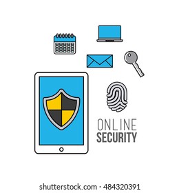 online security flat line icons vector illustration design
