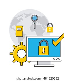online security flat line icons vector illustration design