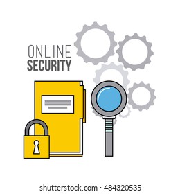 online security flat line icons vector illustration design