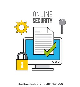 online security flat line icons vector illustration design