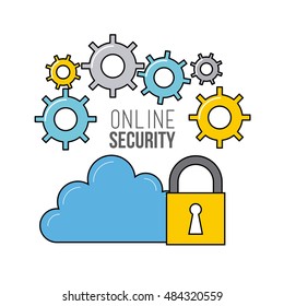 online security flat line icons vector illustration design