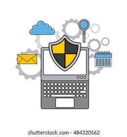 online security flat line icons vector illustration design
