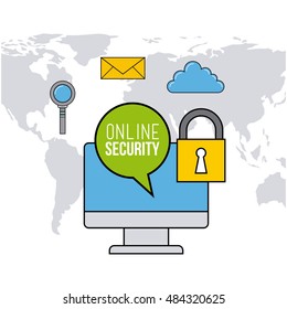 online security flat line icons vector illustration design