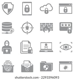 Online Security Icons. Gray Flat Design. Vector Illustration.
