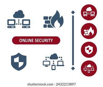 Online security icons. Internet security, virus, antivirus, cloud computing, network, firewall, shield icon. Professional, 32x32 pixel perfect vector icon.
