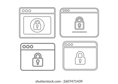 Online Security Vector Icon Collections, cybersecurity padlock icon, secure server lock symbol, padlock on web icon, secure website vector icon