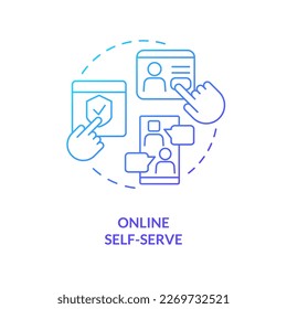 Online self service blue gradient concept icon. Buy insurance through internet. Business digital adaptation abstract idea thin line illustration. Isolated outline drawing. Myriad Pro-Bold font used