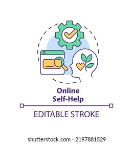 Online Self-help Concept Icon. Addressing Student Mental Health Abstract Idea Thin Line Illustration. Online Psychiatrist. Isolated Outline Drawing. Editable Stroke. Arial, Myriad Pro-Bold Fonts Used