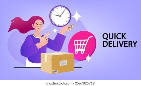 Online Selling. Delivery service isometric concept. woman check order from laptop. Freelance woman seller check product order. Online Shopping. Vector outline Illustration.