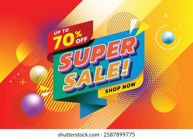 Online selling promotion, banner design with summer and colorful concept. Online marketing, shopping day, online shopping, special offer, voucher and discount. Vector illustration.