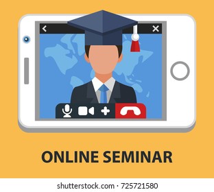 Online seminar flat concept. Vector illustration. Element template for design.