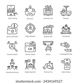 Online Seminars Icons in Line Style 

