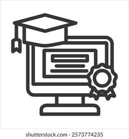 Online Sertifications Outline Icon Vector Illustration