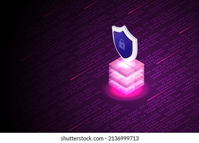 Online server protection Data Security on Blockchain Technology. isometric vector illustration.