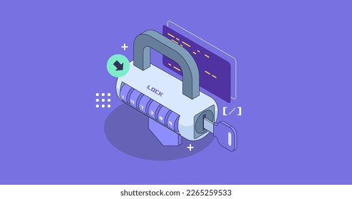 Konzept des Online-Serverschutzes mit Rechenzentrum oder Blockchain. Isomometrische Vektorgrafik zur Sicherheit von Netzwerkdaten.