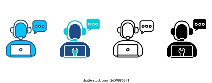 Conjunto de iconos de servicio en línea con varios estilos. Ilustración vectorial