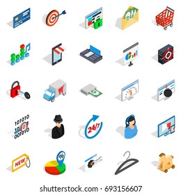 Online service icons set. Isometric set of 25 online service vector icons for web isolated on white background
