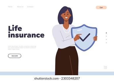 Online service landing page promoting life insurance policy for people, property and business