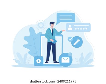 online service management and clients providing positive feedback customer support concept trending concept flat illustration