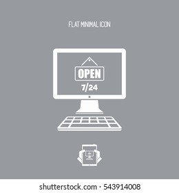 Online service open 7/24 - Vector flat icon