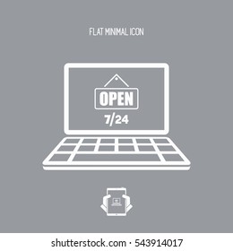 Online service open 7/24 - Vector flat icon