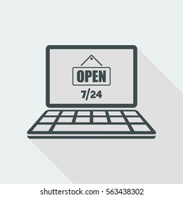 Online service open 7/24 - Vector flat icon