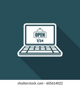 Online service open 7/24 - Vector flat icon