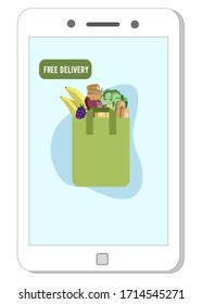 Online service, order food from app by smart phone. Food delivery.Vector illustration