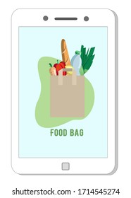 Online service, order food from app by smart phone. Food delivery.Vector illustration