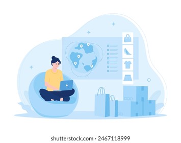 Online service raw material supply or online shopping service trending concept flat illustration