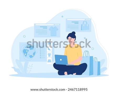 Online service raw material supply or online shopping service trending concept flat illustration