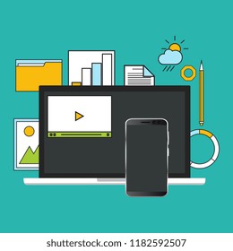 Online services concept. Web design, design, e-commerce, marketing. Vector illustration