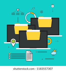 Online services concept. Web design, design, e-commerce, marketing. Vector illustration