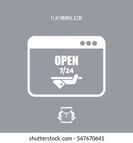 Online services open 7/24 - Vector flat icon